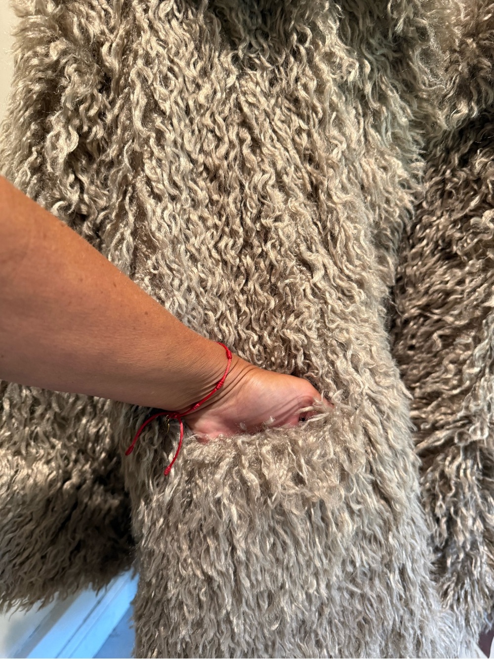 Women's Taupe Faux Fur Shag Coat - Picture 4 of 6